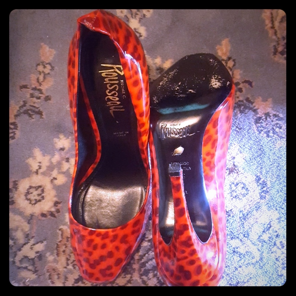 Jerome C. Rousseau red print pumps